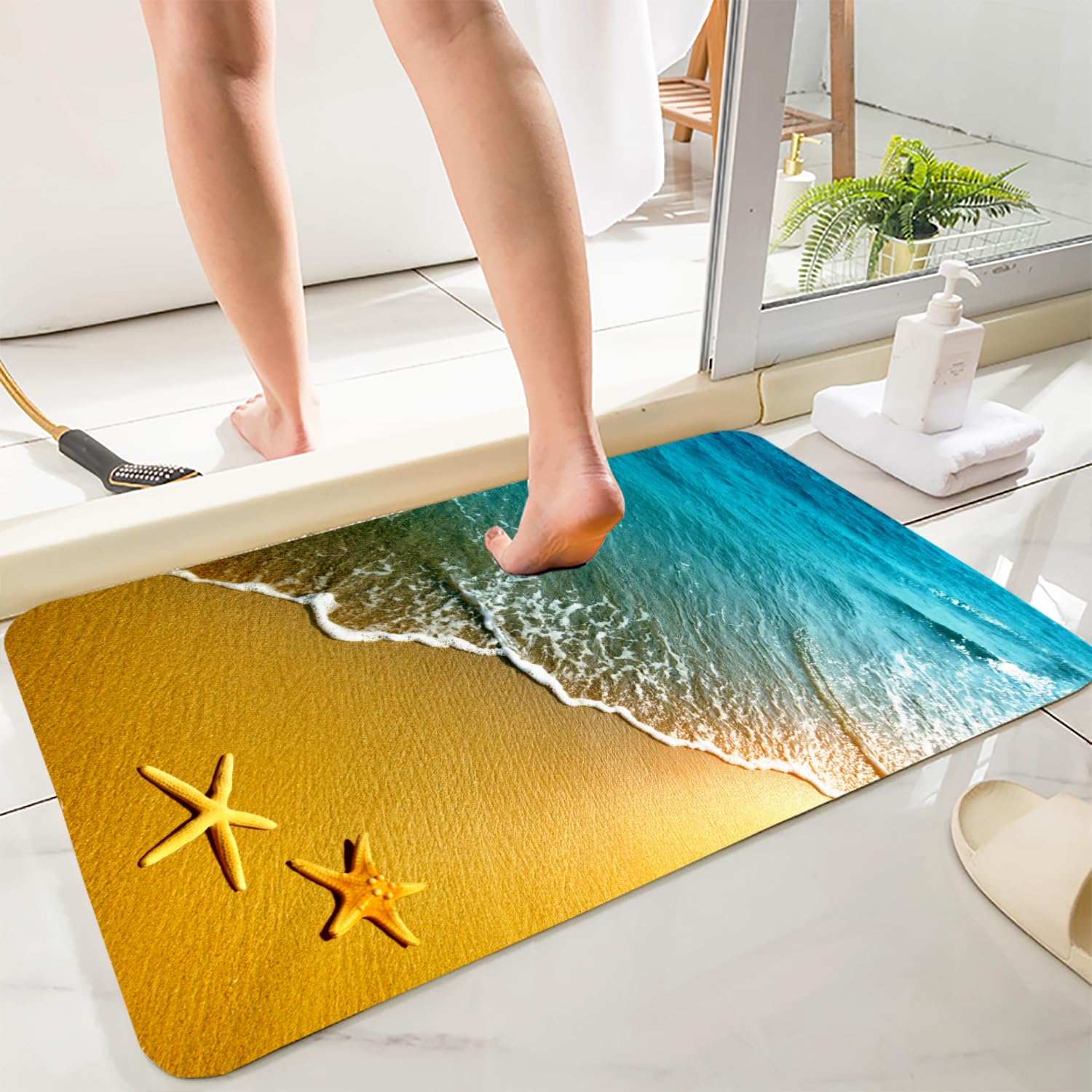 LYFANS Bath Rugs Sponge Foam Absorbent Soft for Bathroom and Kitchen (21X35.5 inches), Flannel Mat Non Slip Bright 3D Print for Bedside and Living