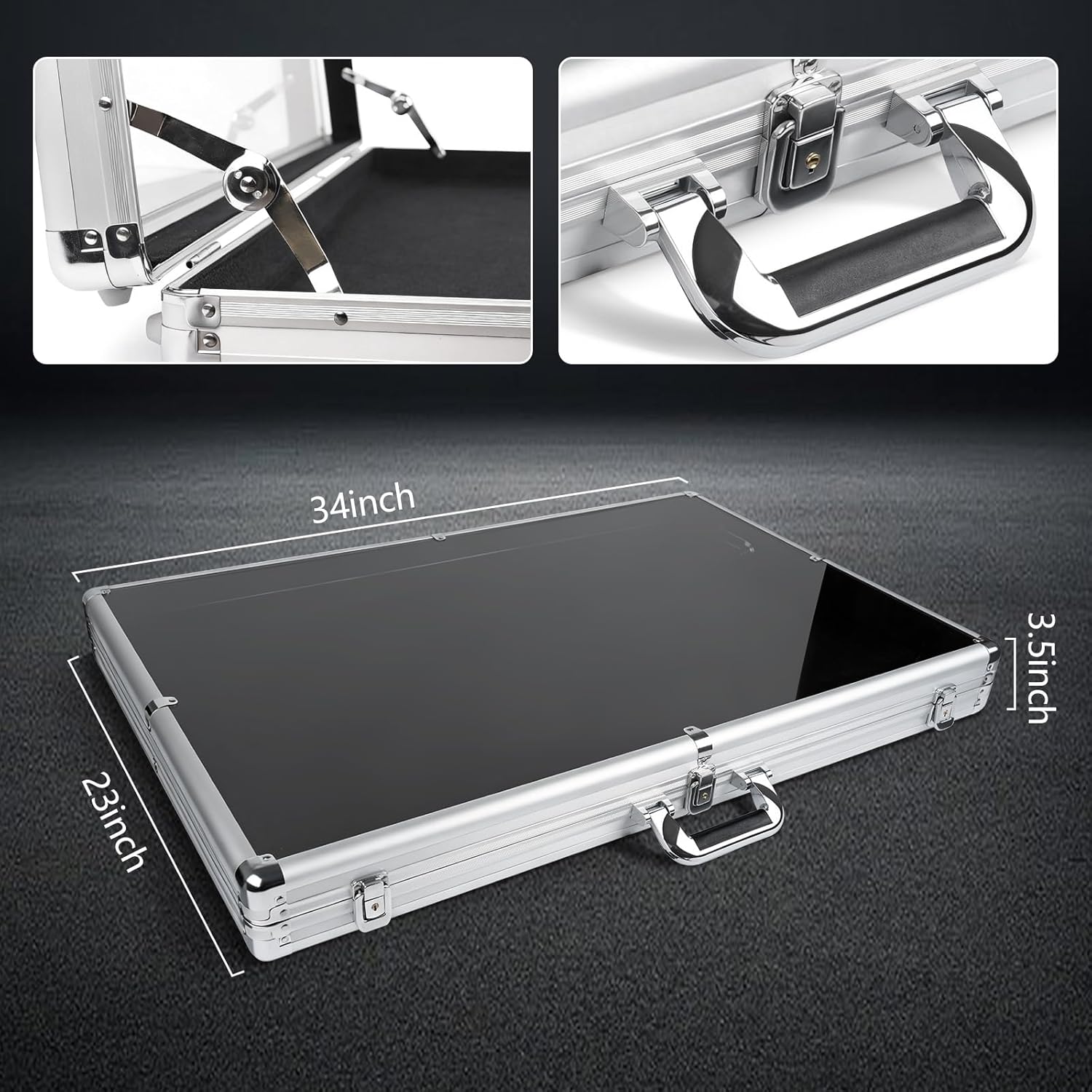 Card Show Display Case 34"x23" Large Aluminum,Trade Show Display Case Portable Trading with Lock&Acrylic Side&Handle Tabletop Showcase for Jewelry, Collectibles, Sports Cards,Silver