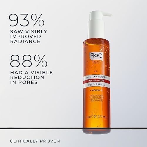 Miniatura 3 de RoC Multi Correxion Revive + Glow - Limpiador facial de gel con vitamina C y ácido glicólico, 177 ml.