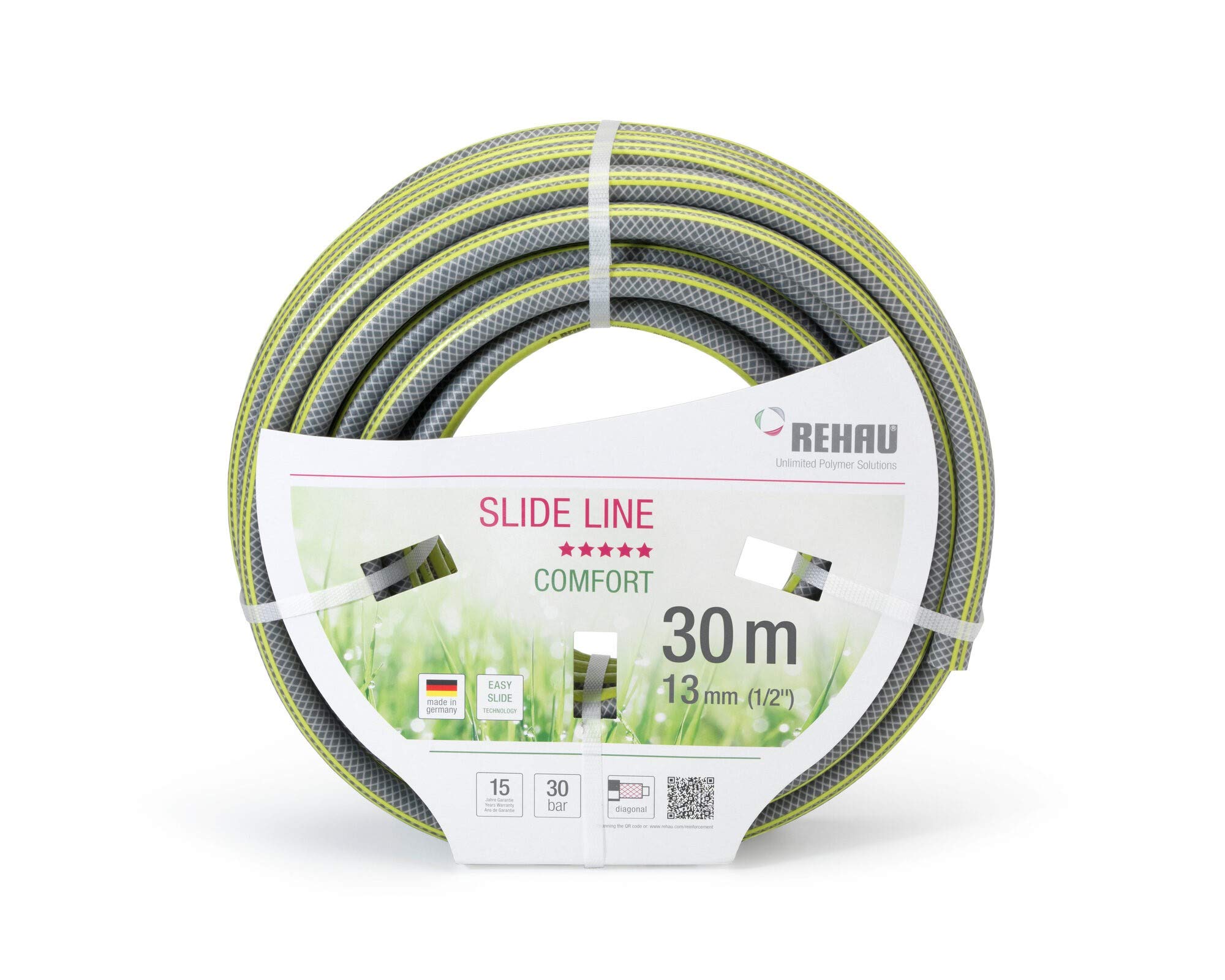 REHAU Gartenschlauch Slide LINE 1/2 Zoll 30m: sehr gleitfähig damit schmutzabweisend + Abriebfest, umweltfreundlich + schadstofffrei