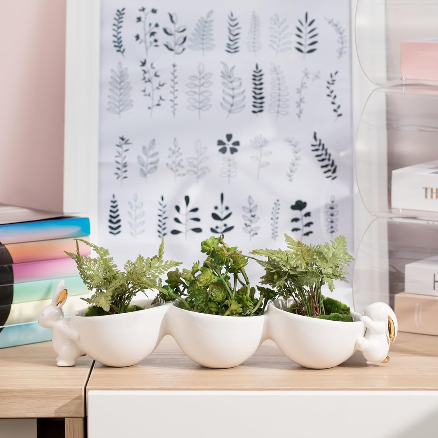 Newman House Studio Decorative Bunny Candy Dish Bowl - Home Decor Ceramic Candy Dish/Nut Dish Three Bowls Snack Bowls Easter Tabletop Decoration Home Décor 13.75 * 4 * 3 Inch