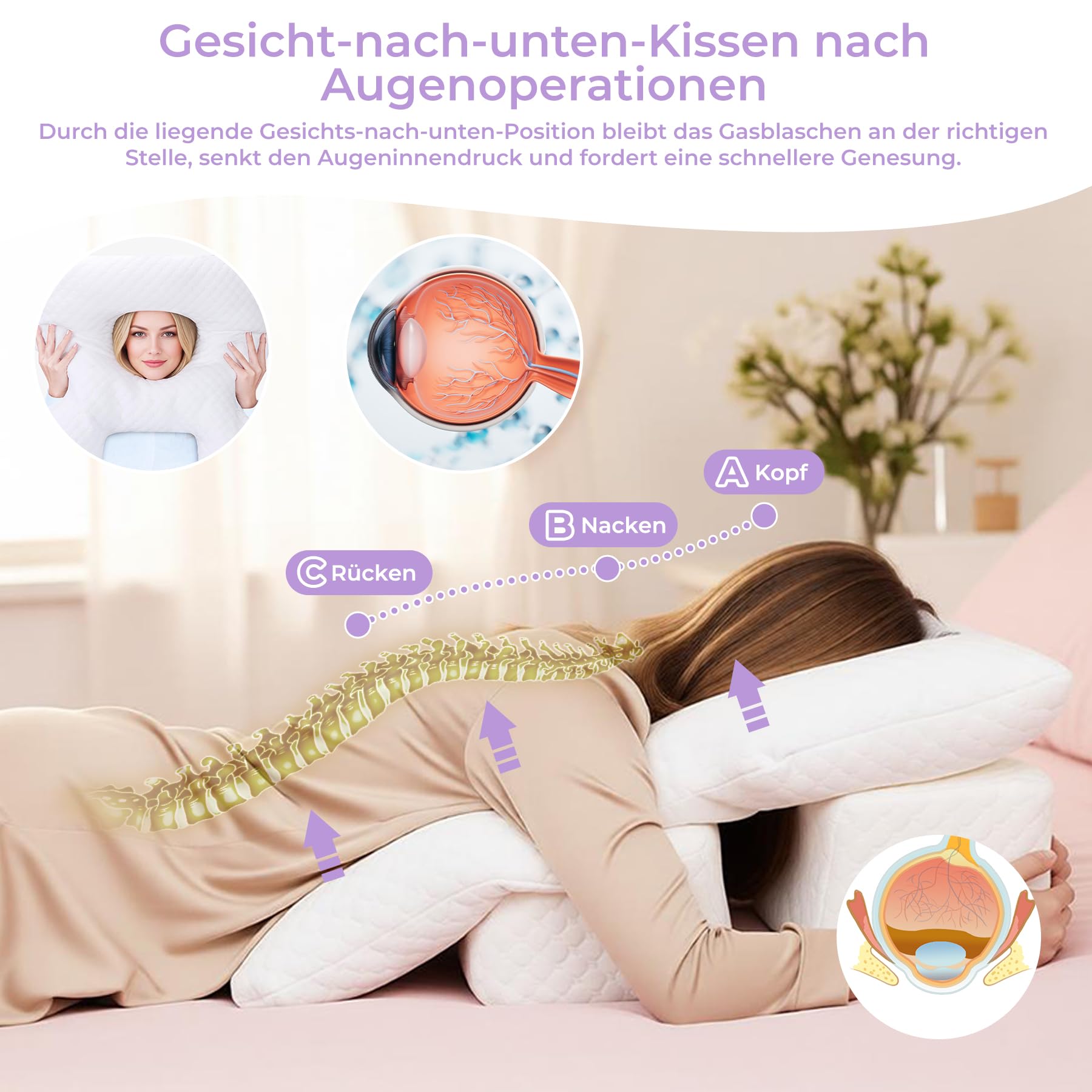 Gesichtskissen nach Augenoperation, Massage Kopfstütze mit Loch für Bett