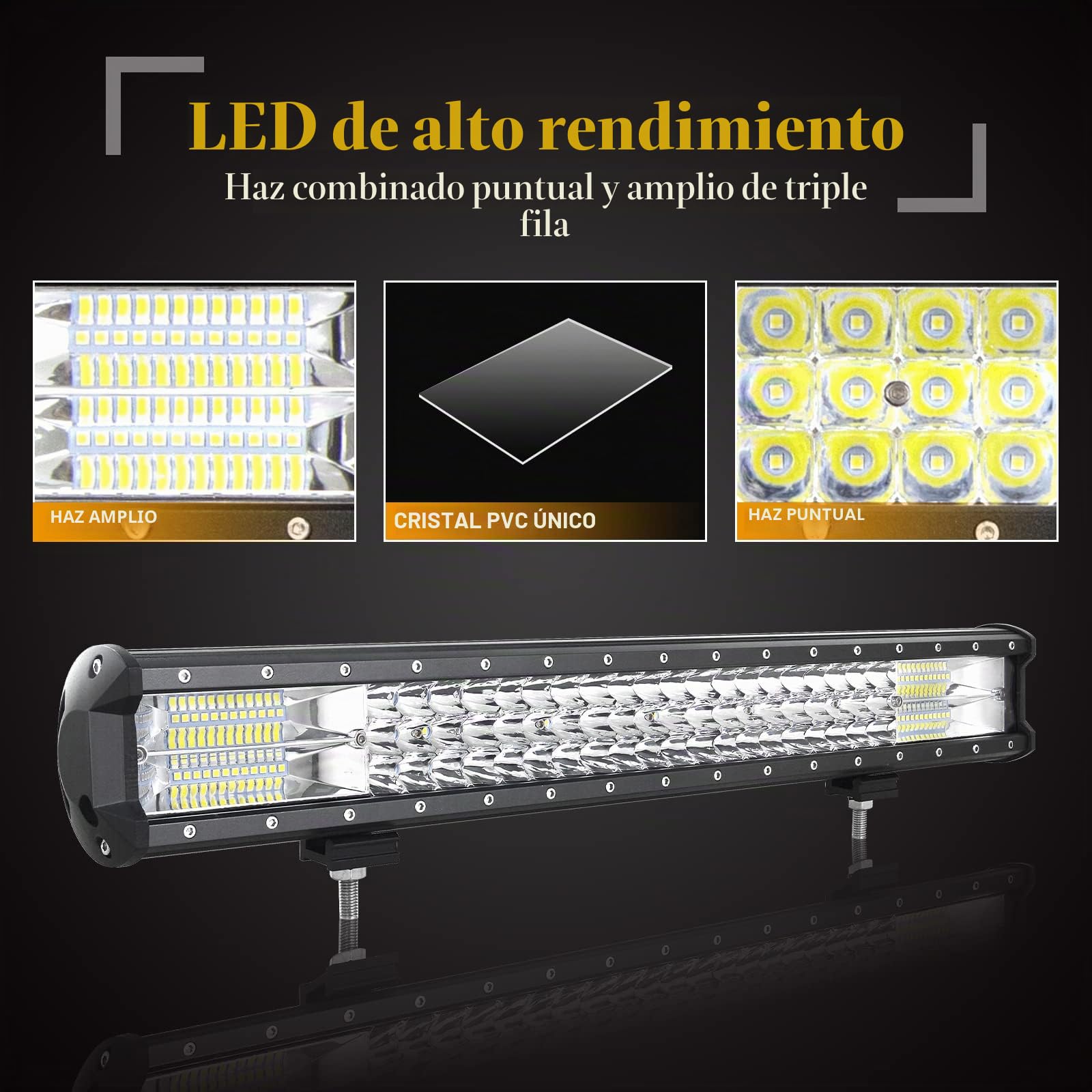 SKYWORLD Barra Led 4x4 23 pulgadas 58cm 324W con 12V Arnés de Cableado, 2pcs Iman Soporte para off road camión coche ATV SUV 4x4, Foco inundacion luz faros antiniebla Luminosas, 6000K Blanco