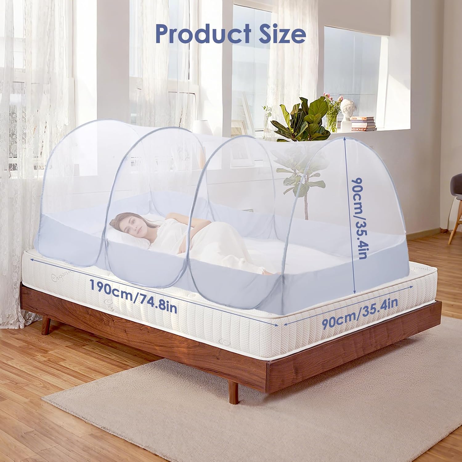 Foldable Pop Up Mosquito Net Tent, Lightweight, Easy Setup, for Camping, Travel, Patio, Bed, Dorm