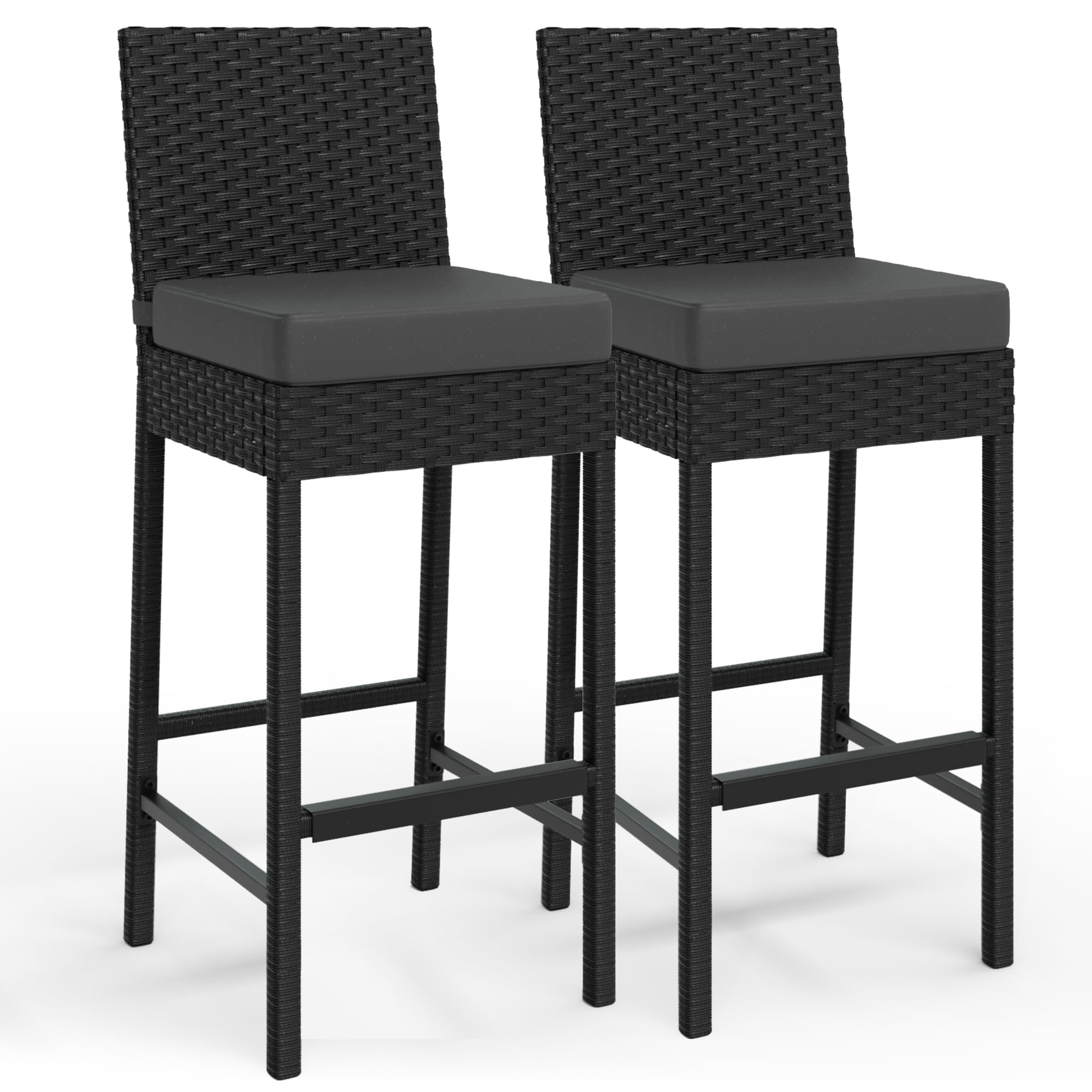 Tabourets de bar en rotin x2 avec coussins pour comptoir de jardin