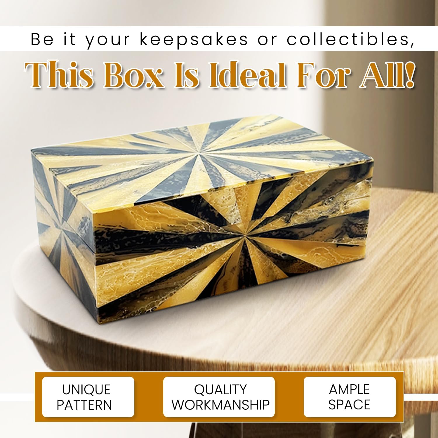 Perilla Home Home Decor Decorative Storage Wooden Box Small Yugen Organizer Tool Stash Card Craft Treasure Trinket Memory Keepsake Jewelry Box for Men and Women, Gifts For All, Black, Yellow and Brown