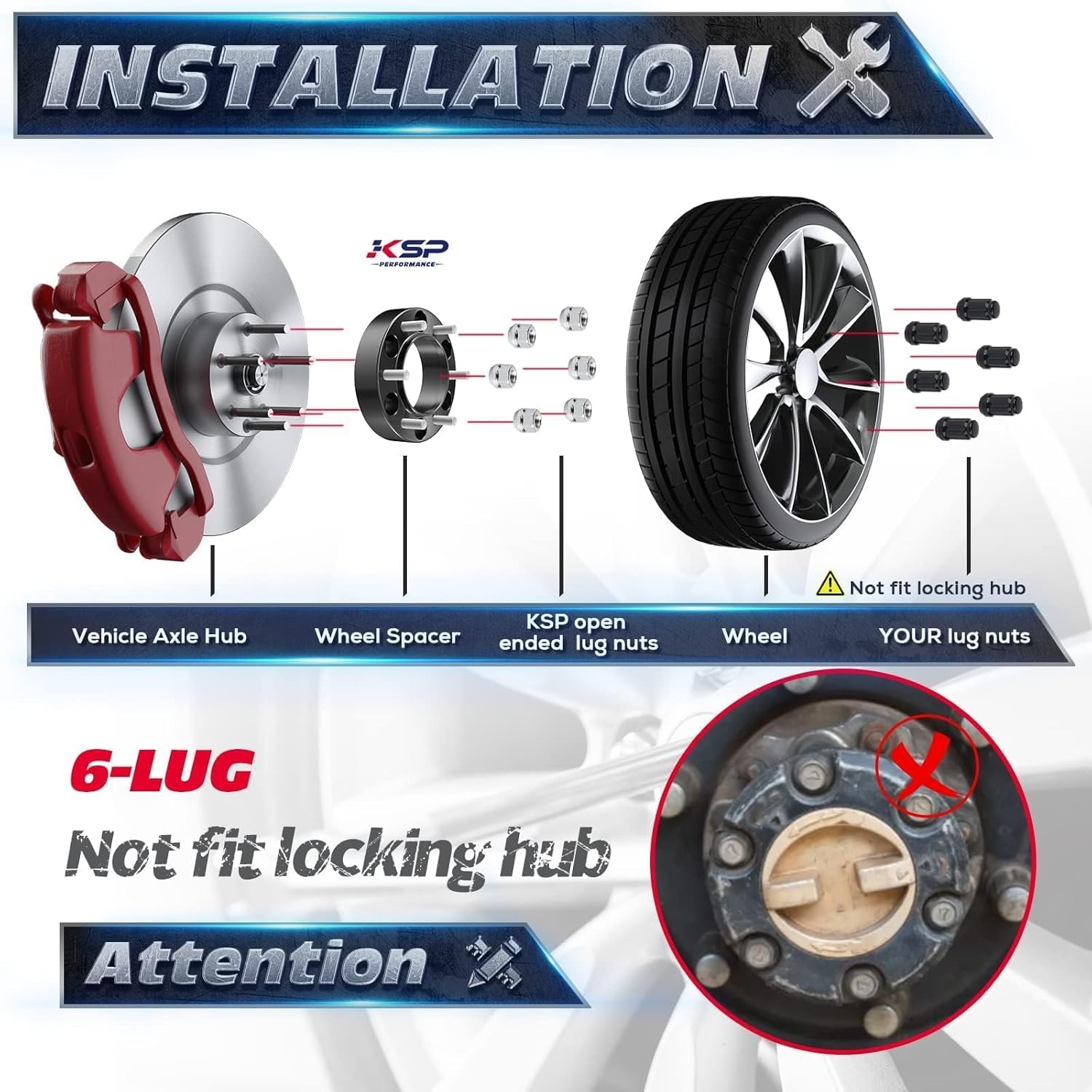 KSP 6X5.5 Wheel Spacers Fit for Tacoma 4runner, 1.5 inches Forged Hub Centric Adapters Kits with Extended Open Lug Nuts fit 6 Lug Wheels Without Locking hub, Package of 4 (6061 T6 Aluminum Black) - Image 4