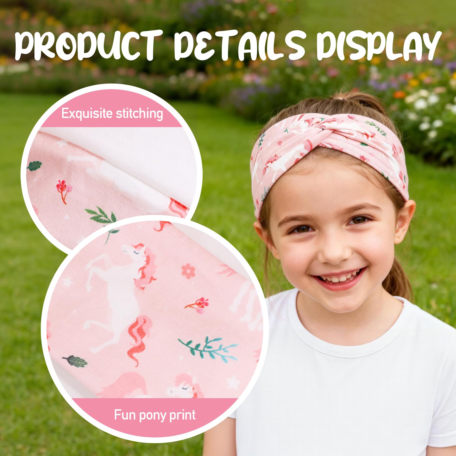 UNISUNSG 3 Stücke Mädchen Stirnbänder mit Knoten Pferde Muster Haarband Elastisches Kopfband Mädchen Geschenk für Sport Makeup - 3