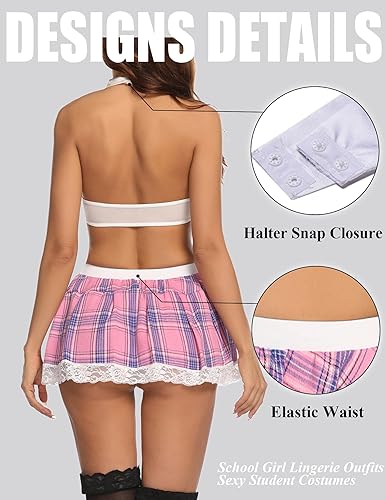 Miniatura 5 de Avidlove - Conjunto de lencería para mujer estilo colegiala, conjunto de lencería sexy para estudiantes, trajes de estudiante sexy, top halter y