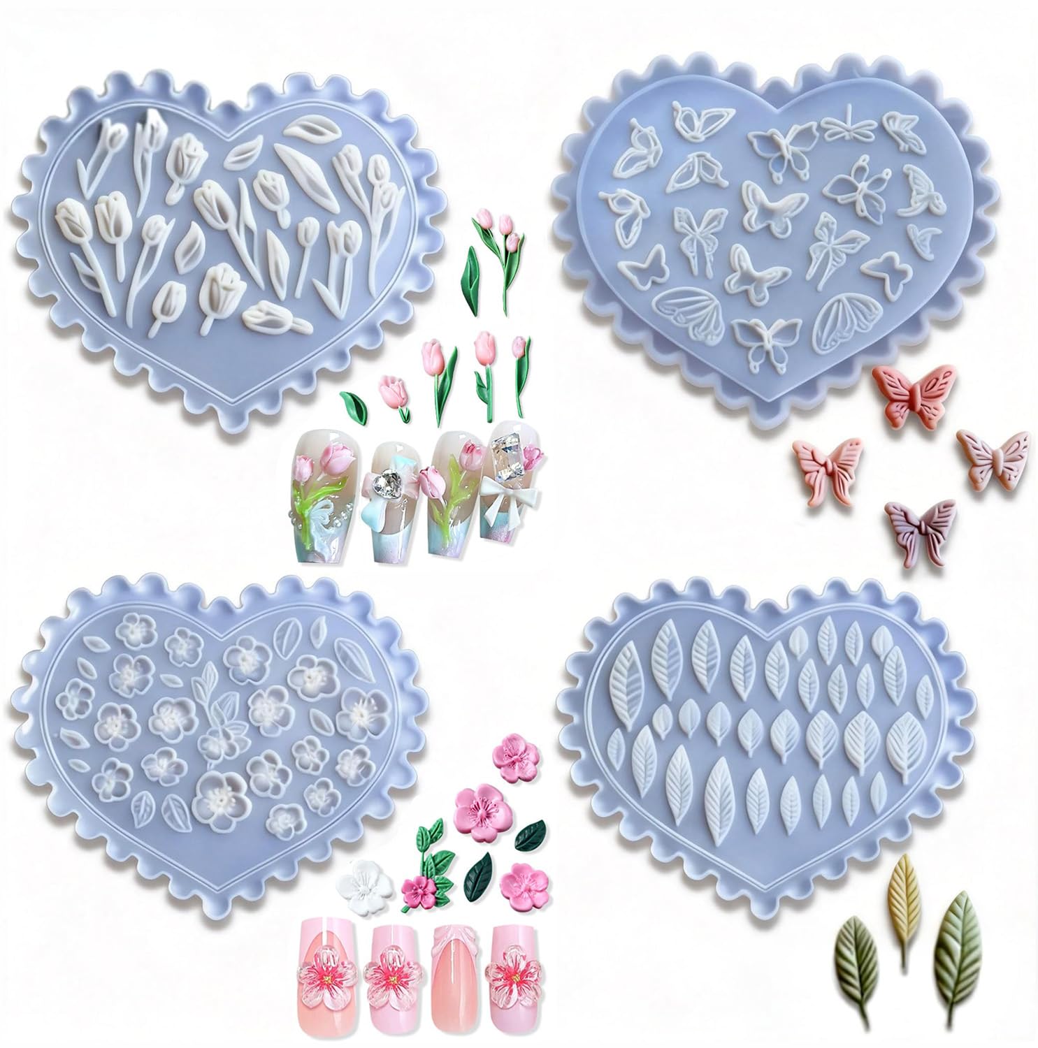 4Pcs Nail Accessories for Nail Art, Nail Accessories, 3D Floral Butterfly Nail Art Molds, DIY Nail Art Creation and Phone Case Decoration, Set Includes Tulip Plum Blossom Butterfly Leaf Designs-image-37