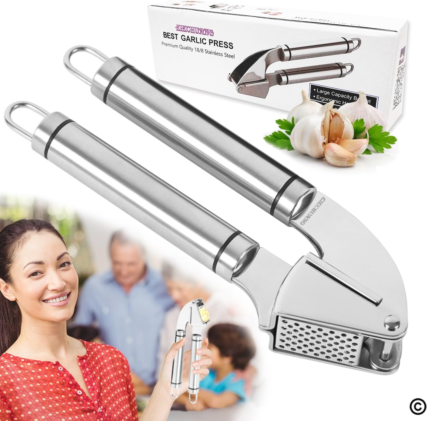 Garlic Press and Peeler Set. 430 Stainless Steel Garlic