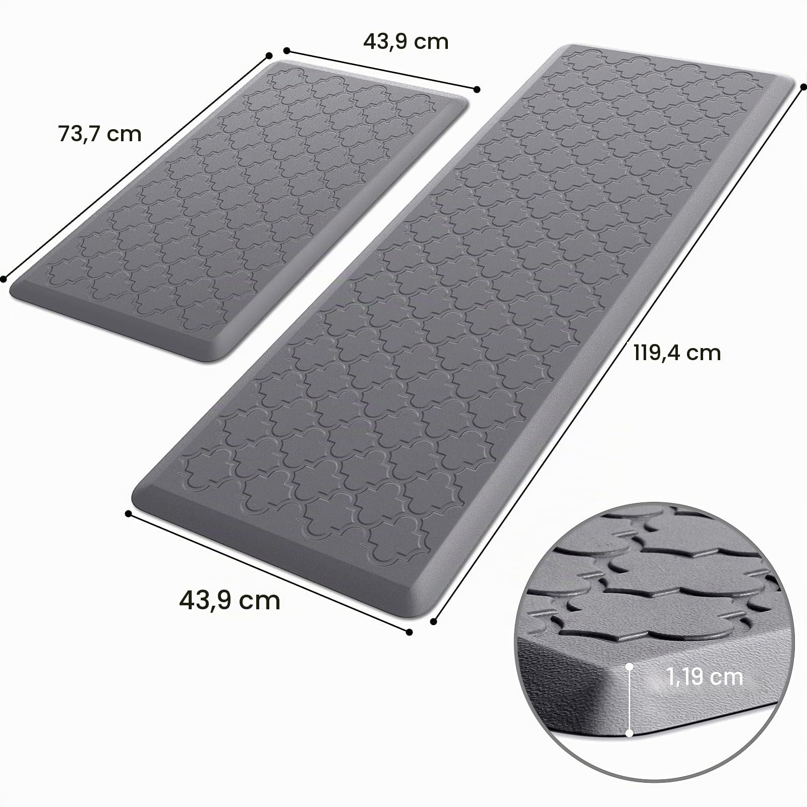 Küchenmatte [2 Stück] Gepolsterte Anti-Ermüdungs-Fußmatte, wasserdichte rutschfeste Küchenmatten und -teppiche, ergonomische Komfortschaum-Küchenteppiche, Stehmatte für Küche, Boden, Spüle, Wäsche