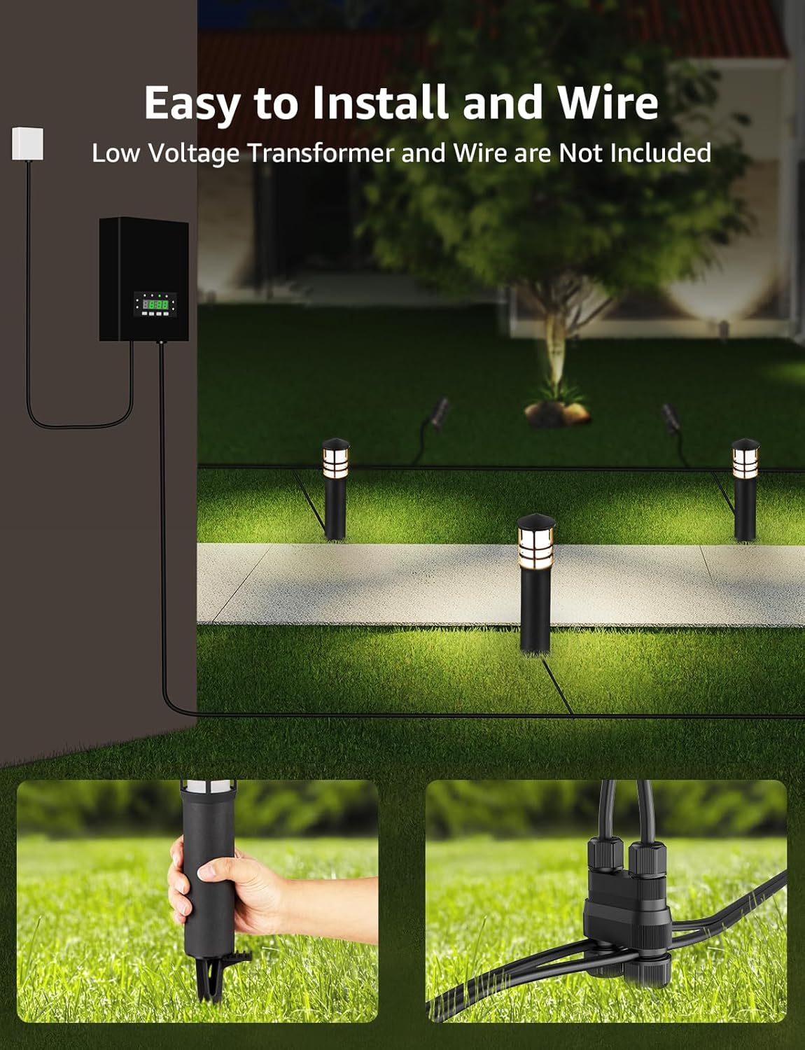 SUNVIE 8-Pack Low Voltage Pathway Lights 3W LED Landscape Pathway Lighting 3000K Warm White CRI 90  Landscape Lights Wired 12-24V Aluminum Bollard Path Lights for Walkway Yard Garden, ETL Listed Cord