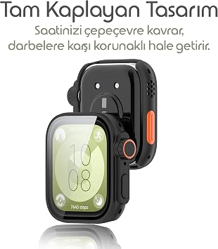 Rongep Huawei Watch Fit 3 için 2’si 1 Arada Sert Polikarbonat Kasa ve Ekran Koruyuculu Kılıf Dokunma ve Netliği Etkilemeyen Fit 3 Koruma Çizilme ve Darbe Önleyici Fit 3 Ekran Koruyucu Kılıfı (Siyah)