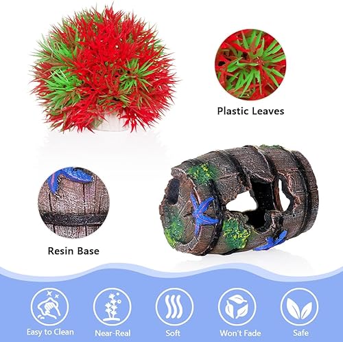Miniatura 4 de Plantas de acuario, plantas artificiales para peceras y decoraciones de barril roto de plástico, juego de plantas decorativas de 2 piezas