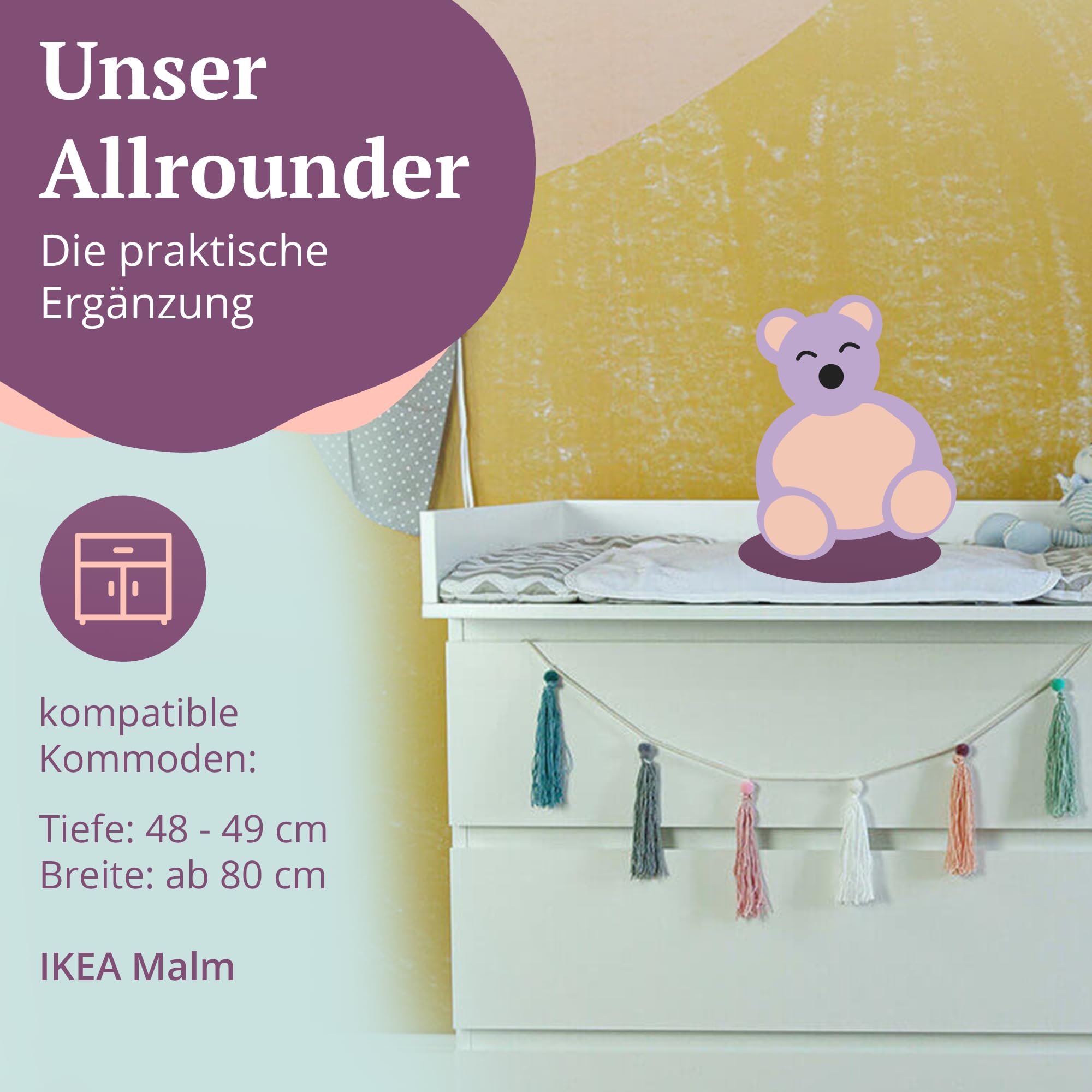 Puckdaddy® Wickelaufsatz Espen, für Malm Kommode, Weiß, Kinderzimmer