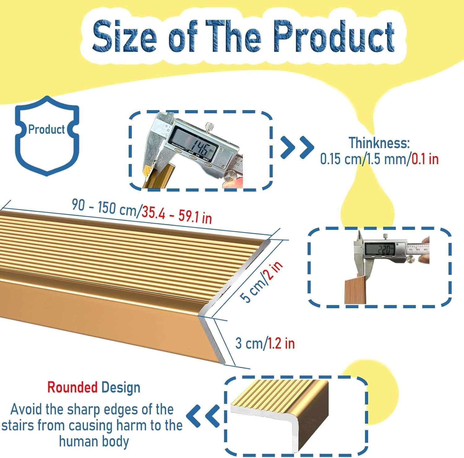 Tira de borde de aleación de aluminio en forma de L para puerta y escalera, barra de umbral antideslizante para protección de escalones, 140 cm, protector de borde de banda de rodadura con acabado