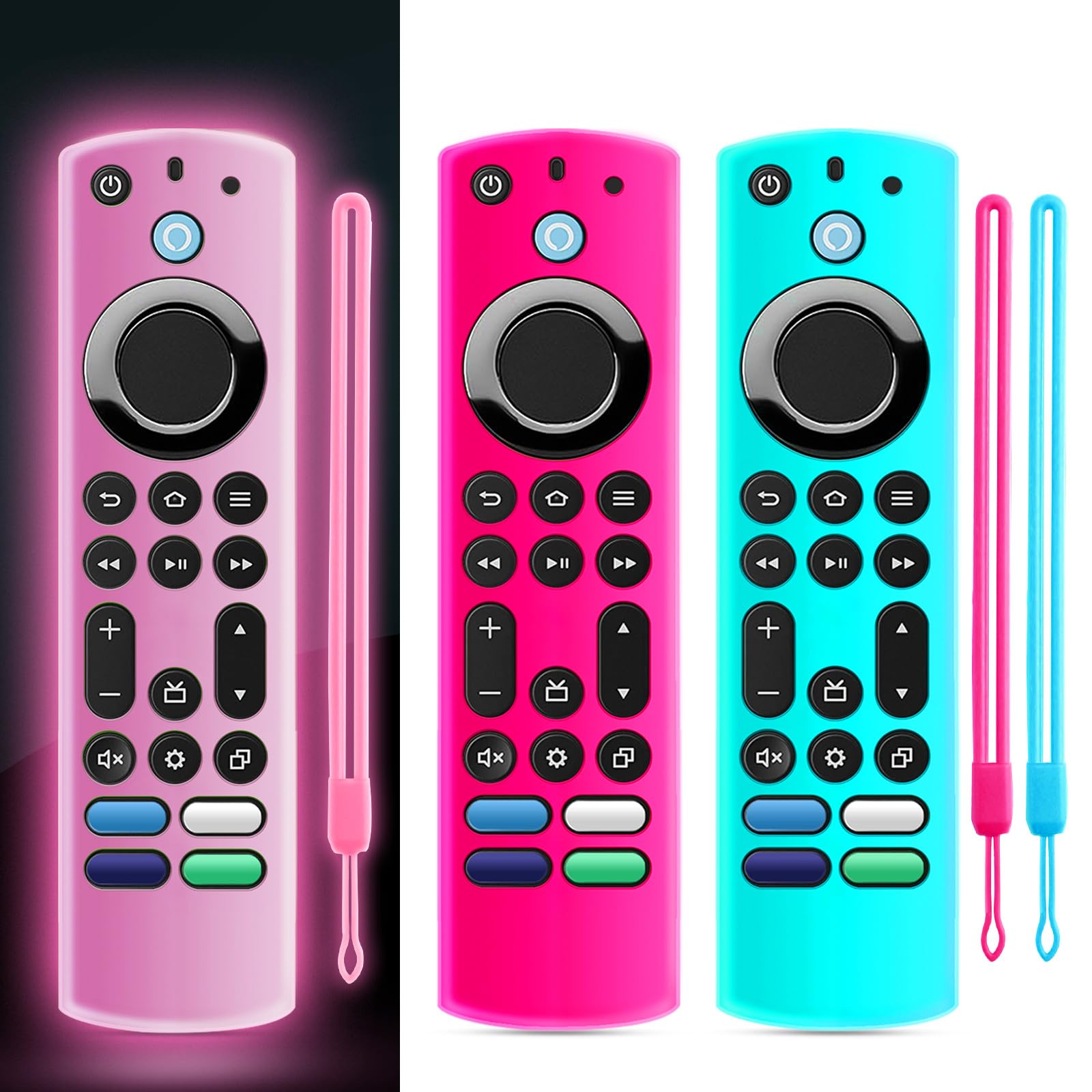 Photo 1 of (3 Pack) ONEBOM Silicone TV Remote Cover, (6.2 Inch*1.5 Inch) Glow in The Dark, Anti Slip Silicone Protective Case with Colored Lanyard(Glow Pink&Rose Red&Sky Blue)