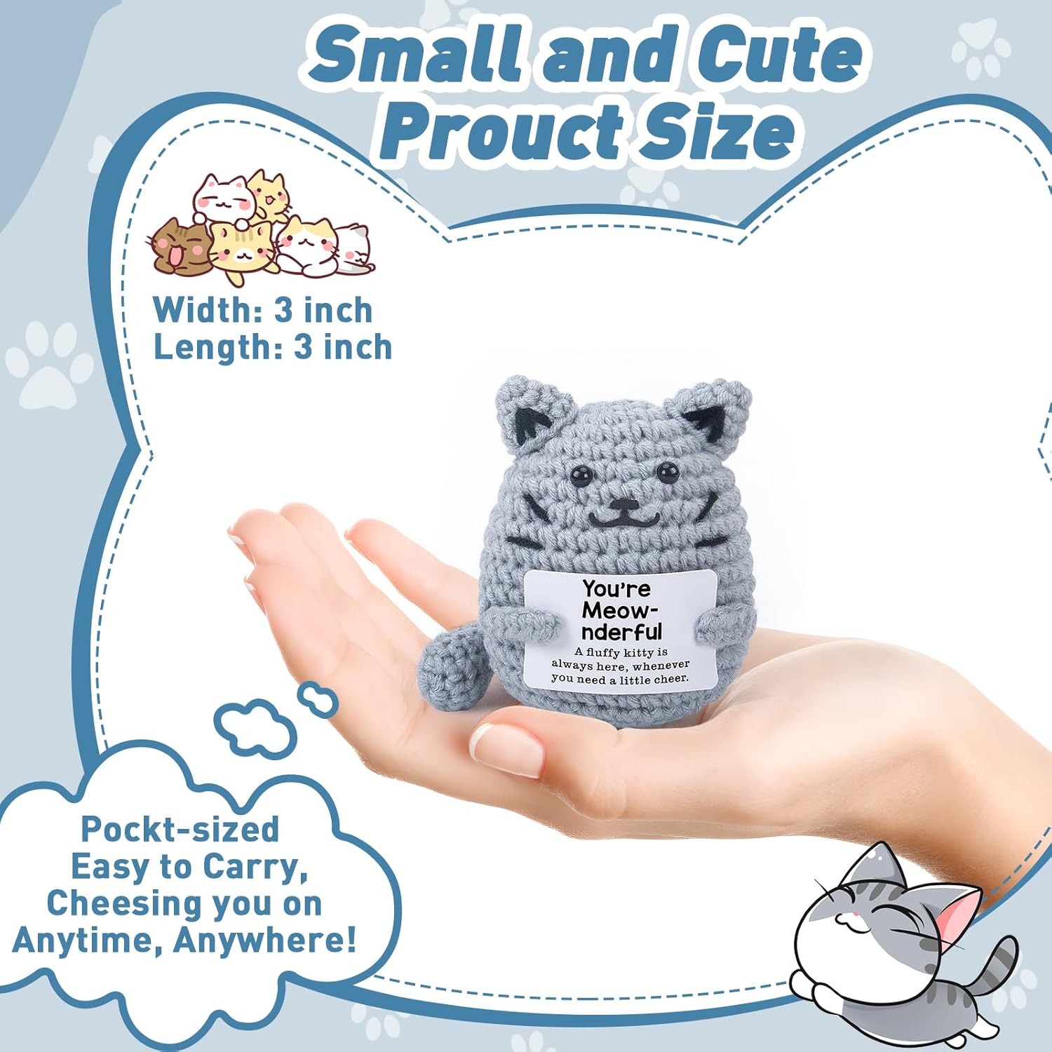 Handmade Cute & Funny Crochet Cat - Inspirational & Colleague Gifts for Men | Positive Animal Decor | Valentine's Day, Birthday Stocking Stuffers - Image 2