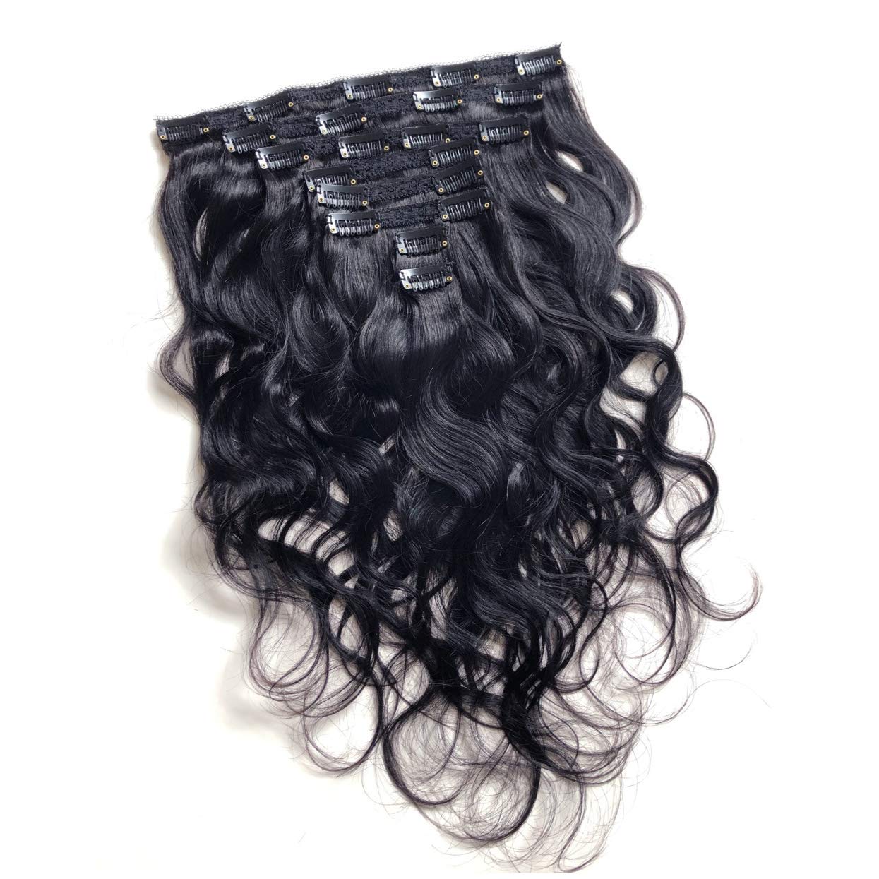 14in 7pcs 120g Clip in Hair Extensions Real Human Hair Body Wave 1B 7Pcs Body Wave Free Shipping Small PU Seamless Clip ins  main image 2