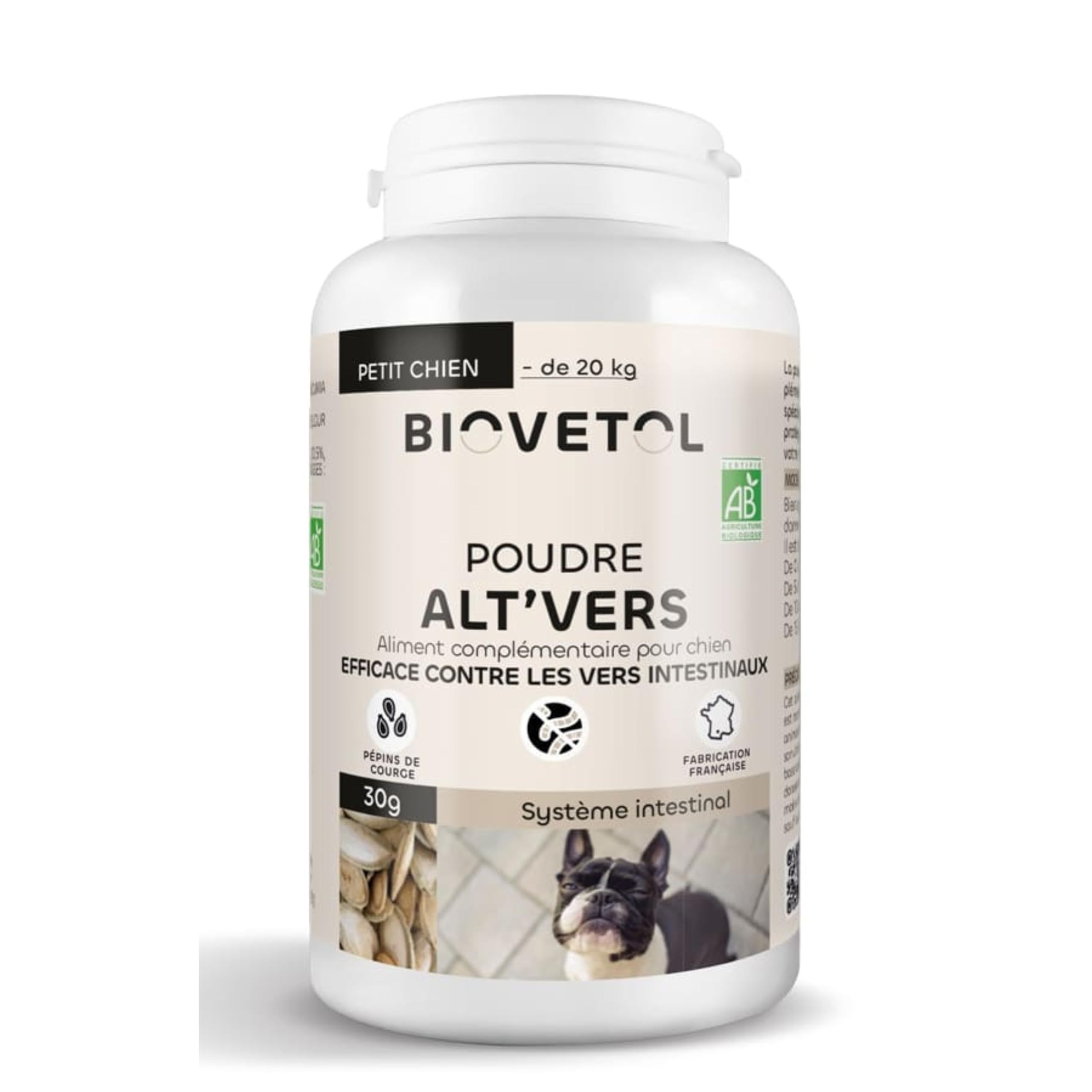 BIOVETOL - Alt'vers - Efficace Contre Les vers - Bio Certifié Ecocert - Petit Chien (-20 kgs)