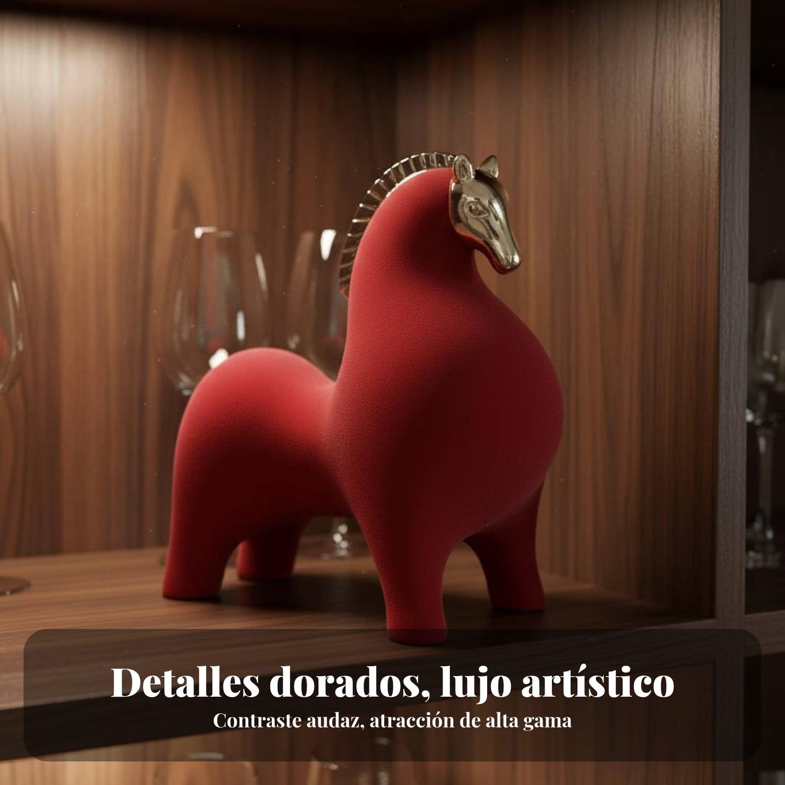 Figura de Resina Caballo Escultura Ornamento Decorativo Estatua Moderna con Superficie Flocked Textura Suave Detalles Artesanales Cabeza Dorada, Gris, Size to 2