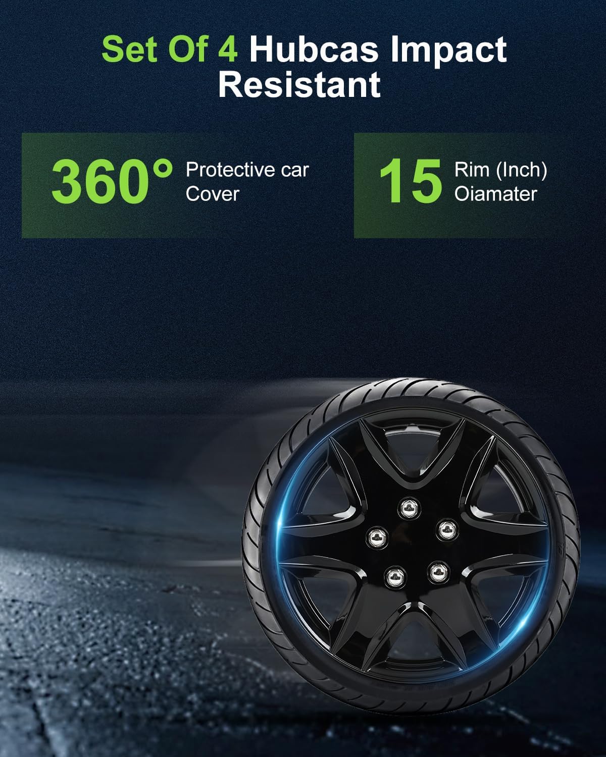 SCITOO(4-Pack) Stylish 15-Inch Black hubcaps, Compatible with Various Vehicles, Easy Installation, Durable & Beautiful