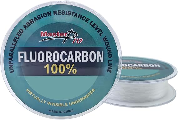 MASTERPRO 100% Fluorocarbon Coated Fishing Line, 10lb 15lb 20lb 25lb 30lb 40lb 50lb 80lb 100lb, Clear, 50m/roll, Strong & Tough Fast Sinking Fishing Leader for Freshwater and Saltwater