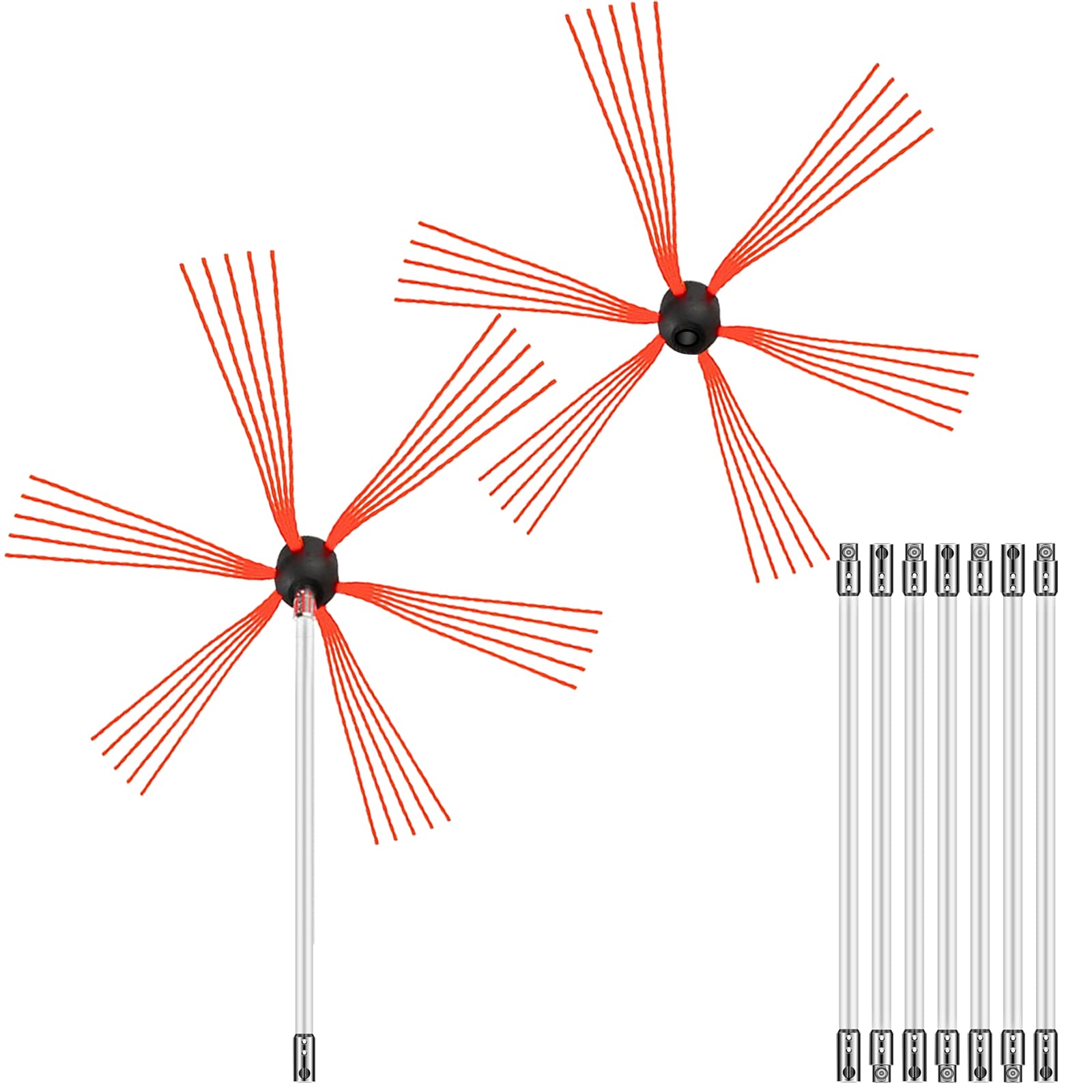 VEVOR Brosse de Cheminée de 8 Mètres Kit de Ramonage avec Une tête de Bross Supplémentaire en Nylon pour Poêle à Pellet pour Nettoyer Cheminées en Métal ou en Brique