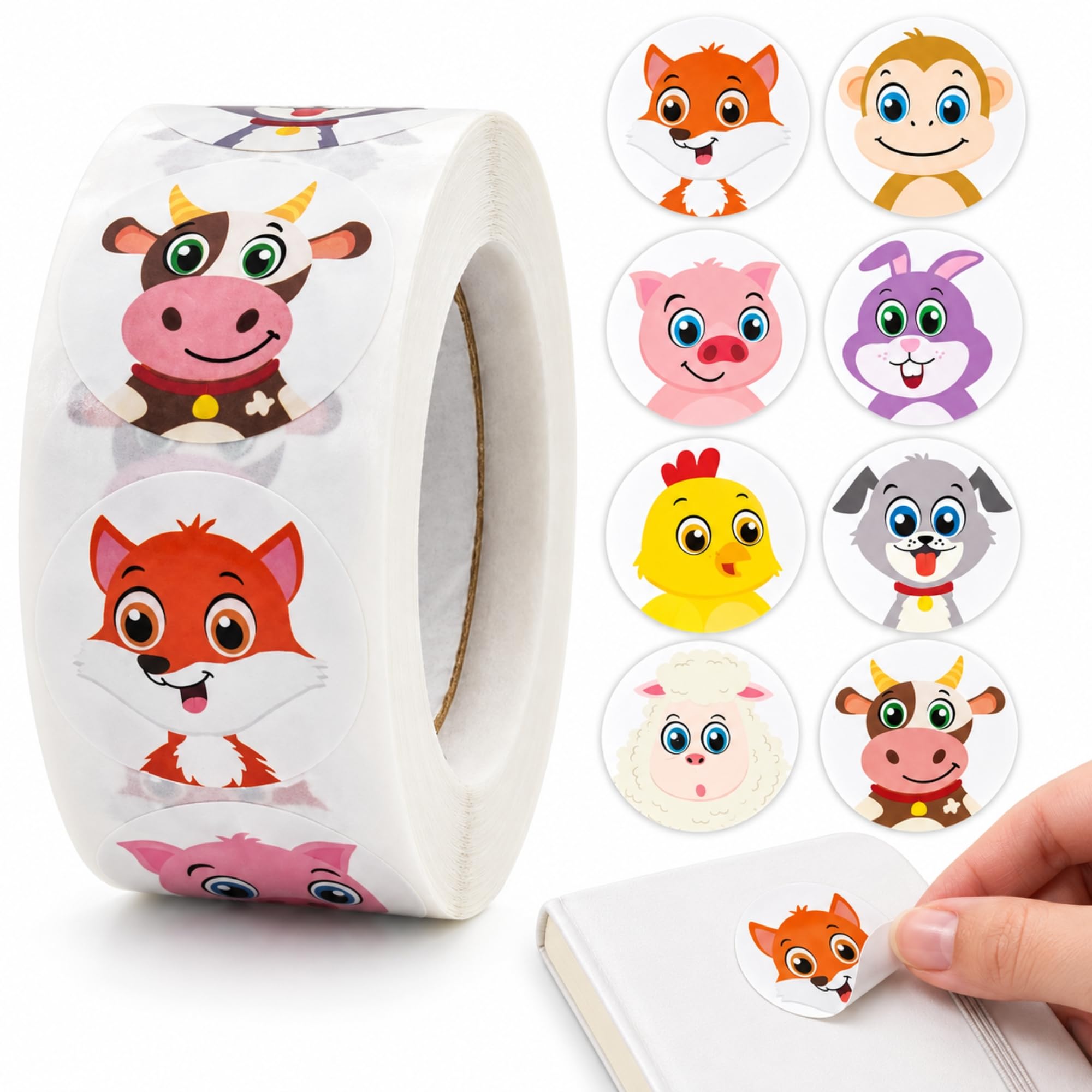Rollo Pegatinas animales Granja para niños, animal stickers, 1 Unidad - imagen 1