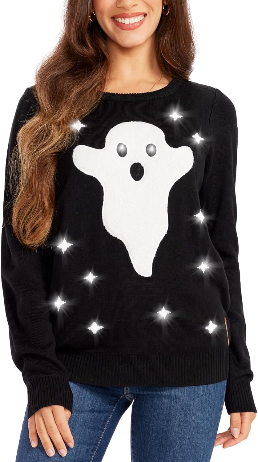 Tipsy Elves Skeleton Crew Sweater Black White Halloween Pullover