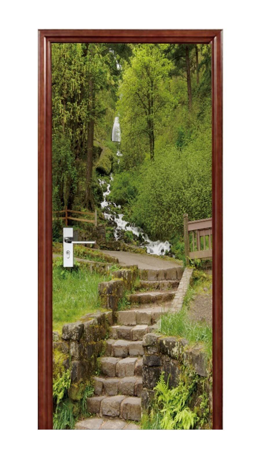 A.Monamour Adesivo Porta Autoadesiva 3D Entrata Alla Cascata Di Wahkeena Nel Columbia River Gorge Oregon Vinile PVC Adesivi per Porte Interne Pellicola Poster Sticker Murale Parete Carta da Parati