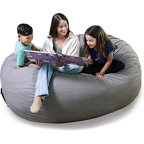 Big Joe Fuf XXL Foam Filled Bean Bag Chair with Removable Cover, Fog Lenox, Durable Woven Polyester, 6 feet Giant
