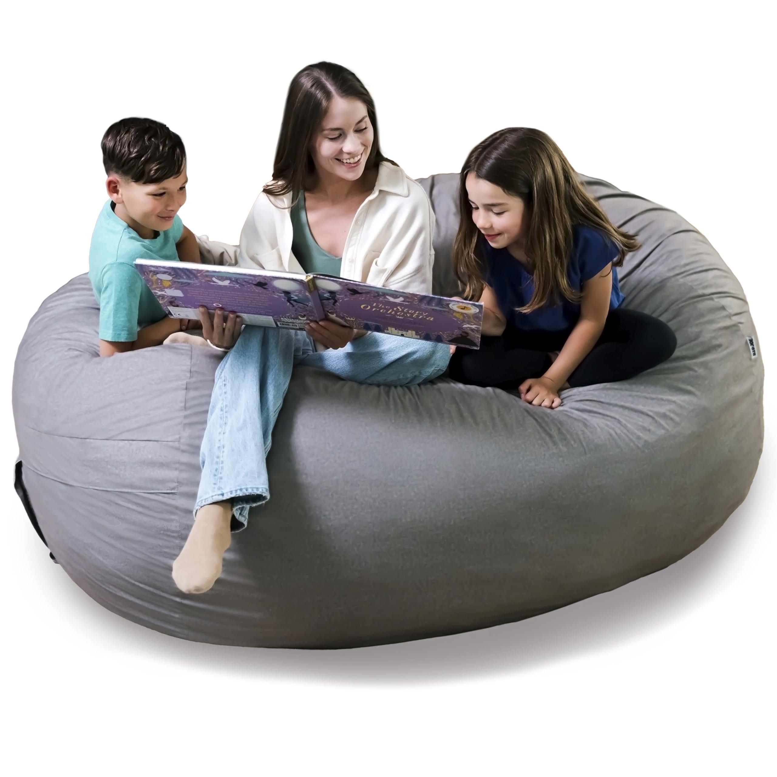 Big Joe Fuf 7Ft Giant Foam Bean Bag Chair, Oversized Couch with Removable Cover for Kids, Teens, Adults, Fog Lenox, Durable Woven Polyester, 7 foot