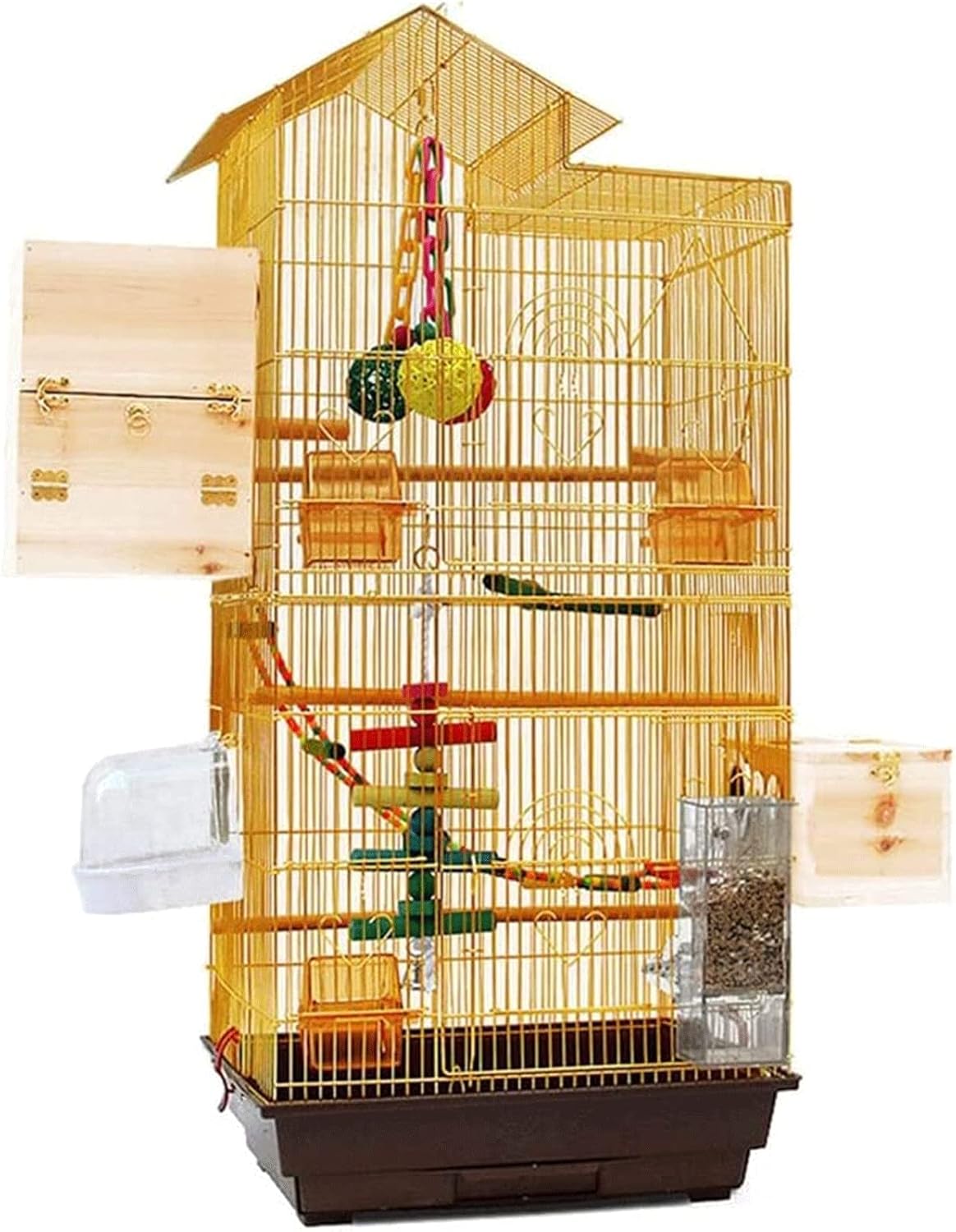 Habiba Jaula de pájaros Jaula de pájaros Grande, Jaula de pájaros Ornamental de cría de Metal Multifuncional, Jaula de pájaros de Vuelo, Colgante de Madera Ajustado Incorporado Portátil