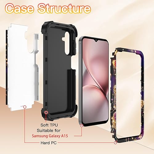 Miniatura 3 de LONTECT Funda para Galaxy A15 5G Grow in the Dark a prueba de golpes, 3 en 1, resistente, híbrida, resistente, de alto impacto, funda protectora