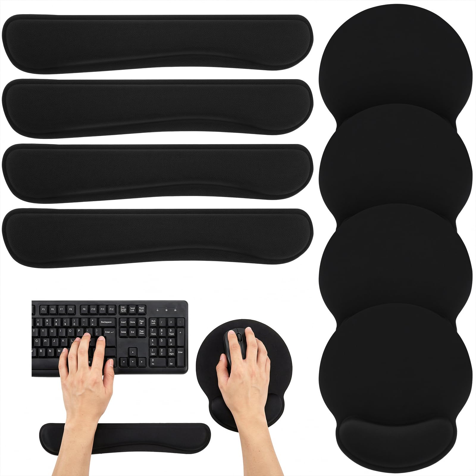 8 Pcs Ergonomic Mouse Pad and Keyboard Wrist Rest Set Memory Foam Support for Comfortable Typing Black Computer