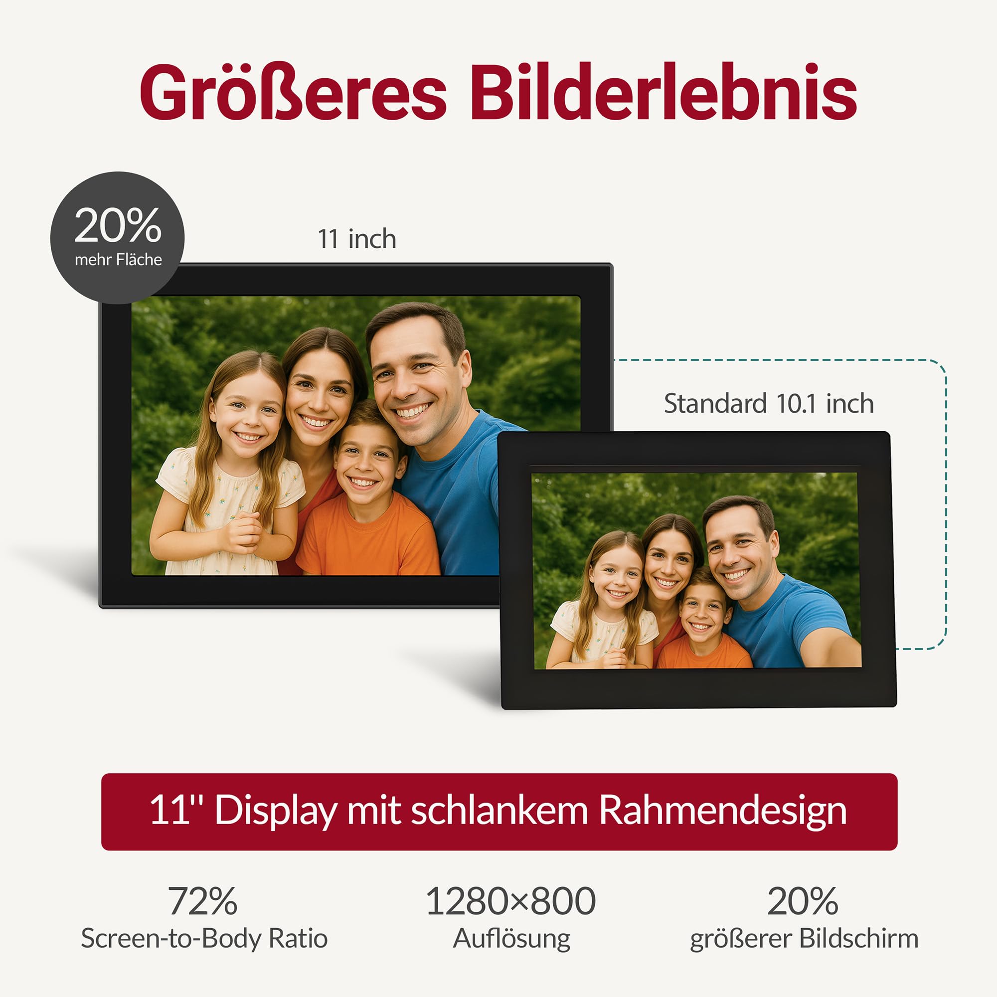 XORO 11 Zoll WiFi Digitale Bilderrahmen, 1280x800 HD IPS Touch Display, 16GB Speicher, Automatische Rotation, Teilen Sie Fotos sofort von überall aus