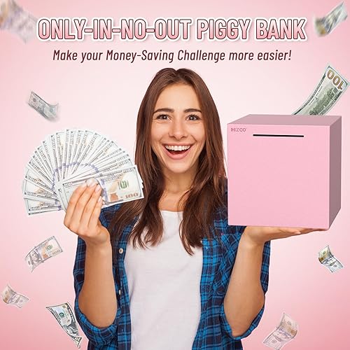 Miniatura 5 de hizgo Alcancía rosa para adultos, alcancía de acero inoxidable para adultosniños, debe romperse para abrir, caja de ahorro de dinero sin abrir (7.9