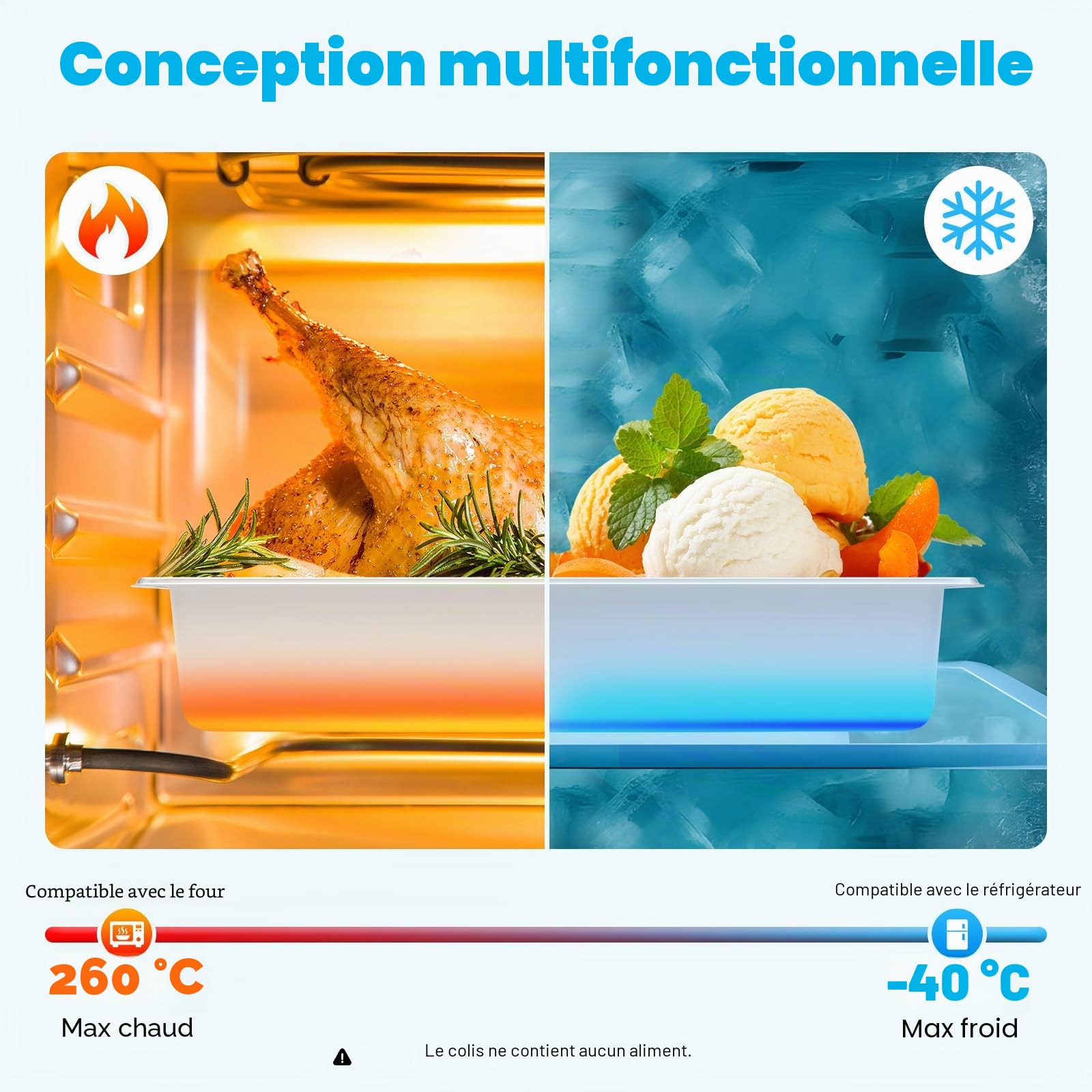 Bac INOX Alimentaire Lot de 4 Plats à Four en Acier Inoxydable 9L Épaisseur 0,7mm Bac Poli Rectangulaire Effet Miroir Aliments Chauds et Froids pour Cuisine de Restaurant Gril Gâteaux