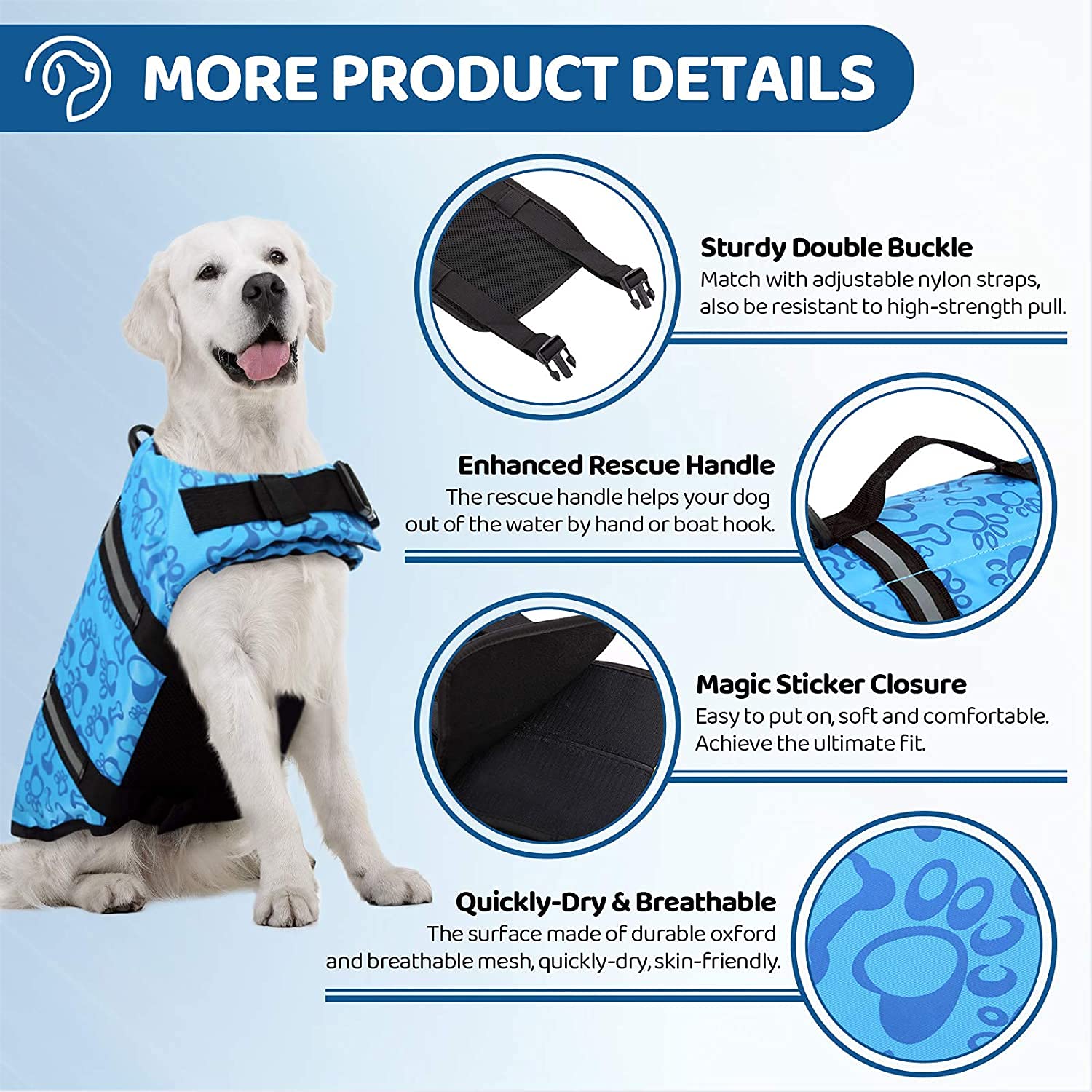 Gilet De Sauvetage Ripstop pour Chien, Gilet De Flottaison pour Chien pour La Natation, Gilet De Sauvetage pour Chien De Plage avec Flottabilité Élevée Et Poignée De Sauvetage,P,XXL