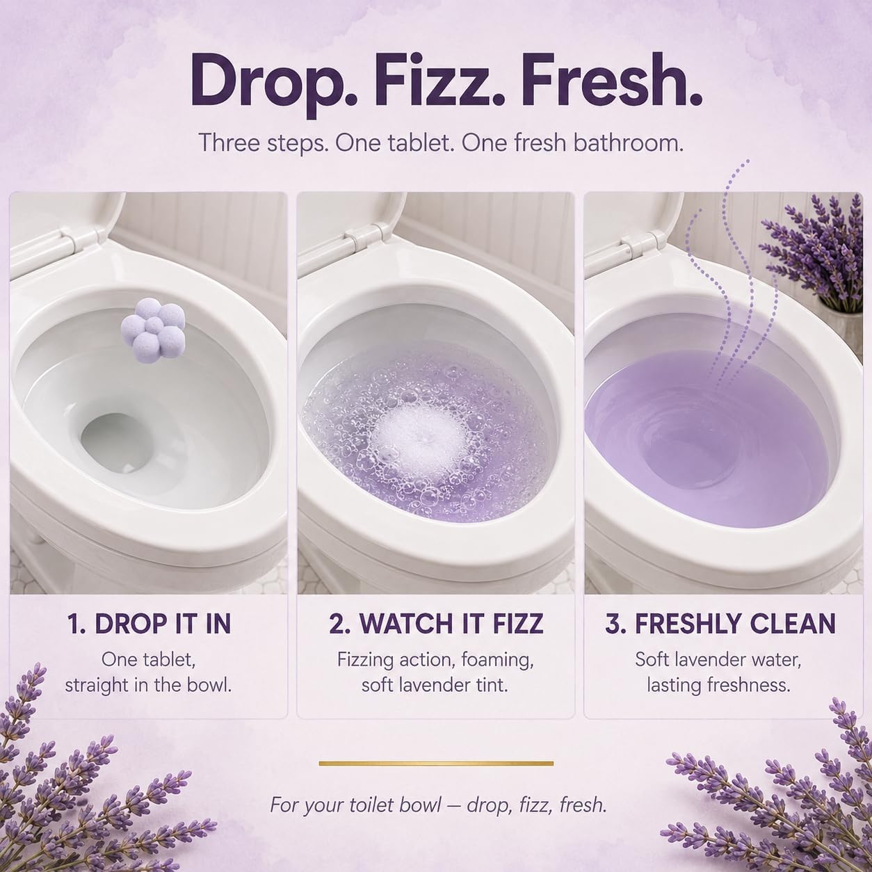 Natural Essential Oil Toilet Bombs for Toilet Bowls - Drop-In Toilet Bowl Cleaner Tablets, Long-Lasting Lavender Scent for a Fresh Bathroom (5 Tablets, Pack of 1) image 3
