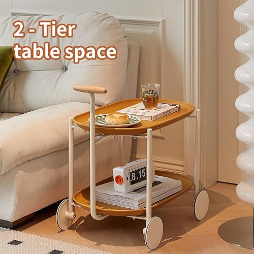 Miniatura 2 de Carrito de café de hierro forjado de 2 niveles para sofá, mesa auxiliar con mango, carrito de servir, carrito de dulces, carrito de bebidas con