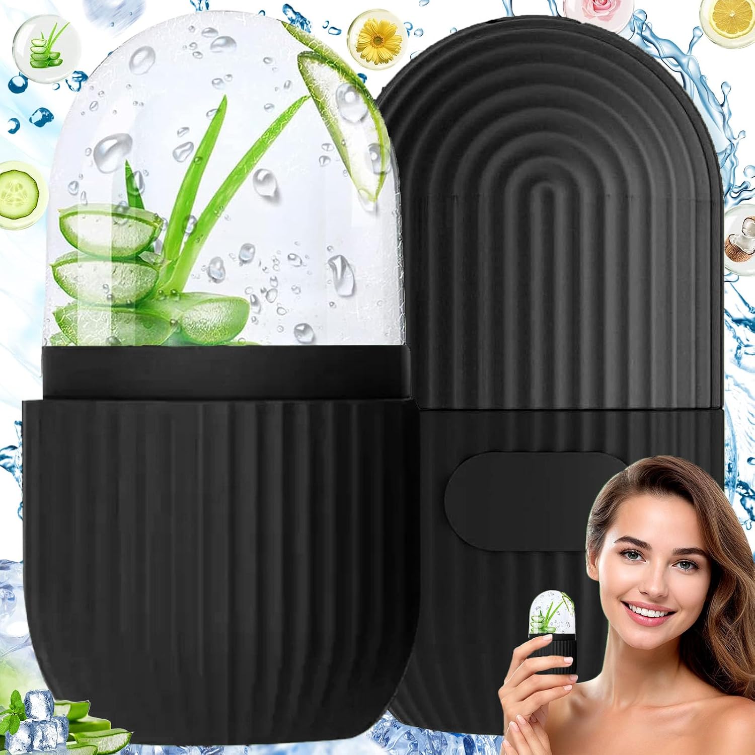 Ice Roller Face Ice Roller Face Silicone Ice Roller Face Ice Roller Reusable Ice Roller Face for Smooth Eyes Pore Reducing Brightens Skin Black