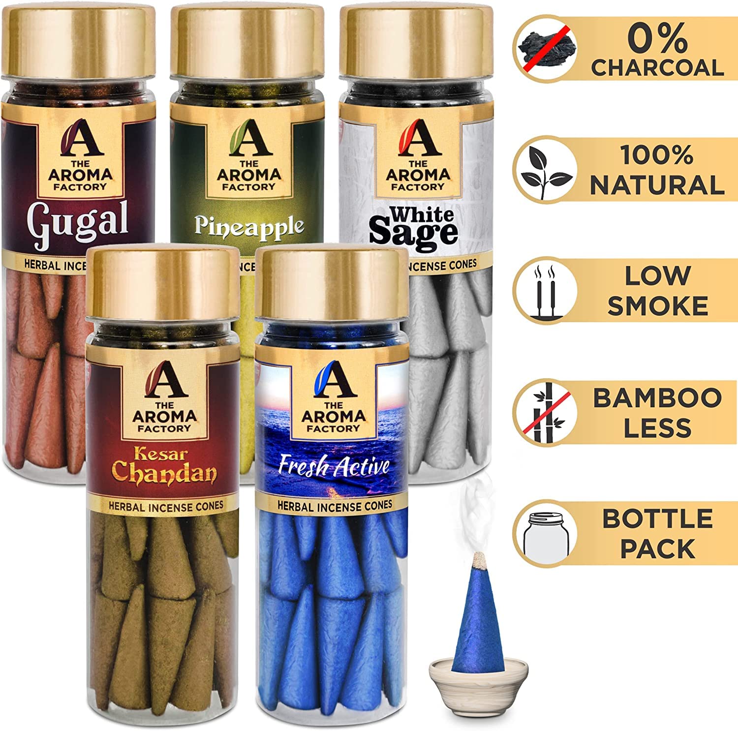 The Aroma Factory Organic Incense Cones No Charcoal, Multicolour, 500g - Image 2