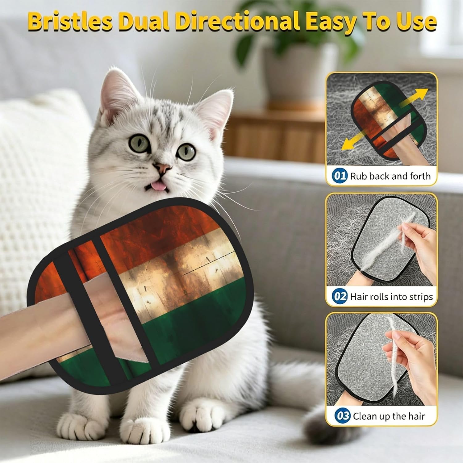 Retro Irish Flag Electrostatic Pet Hair Removal Gloves, Reusable Magic Brush for Dog & Cat Hair | Fur Remover for Couch, Carpet, Car Seat & Clothing