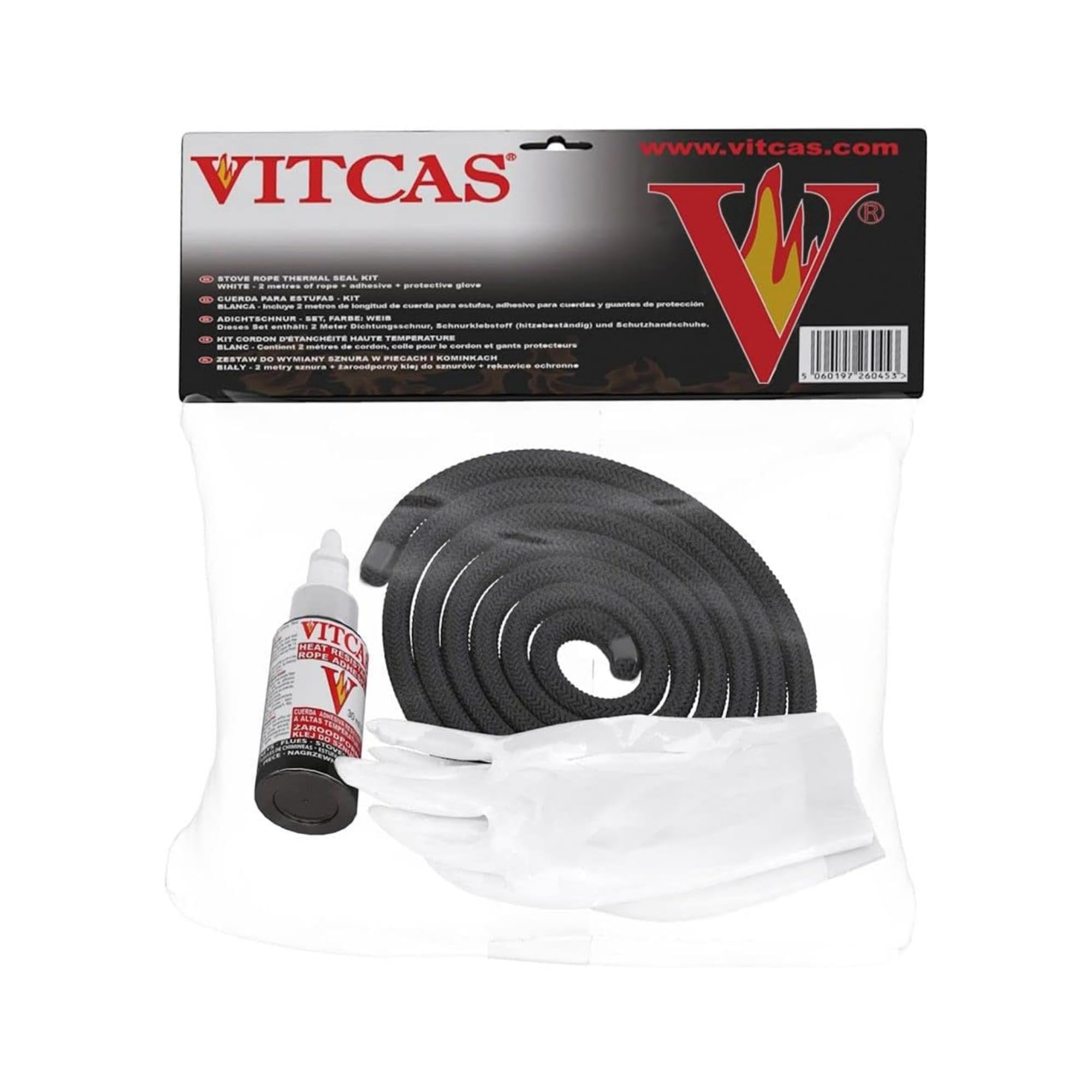 VITCAS Stove Rope Replacement Kit-10mm Dia.Black Fire Rope+Adhesive