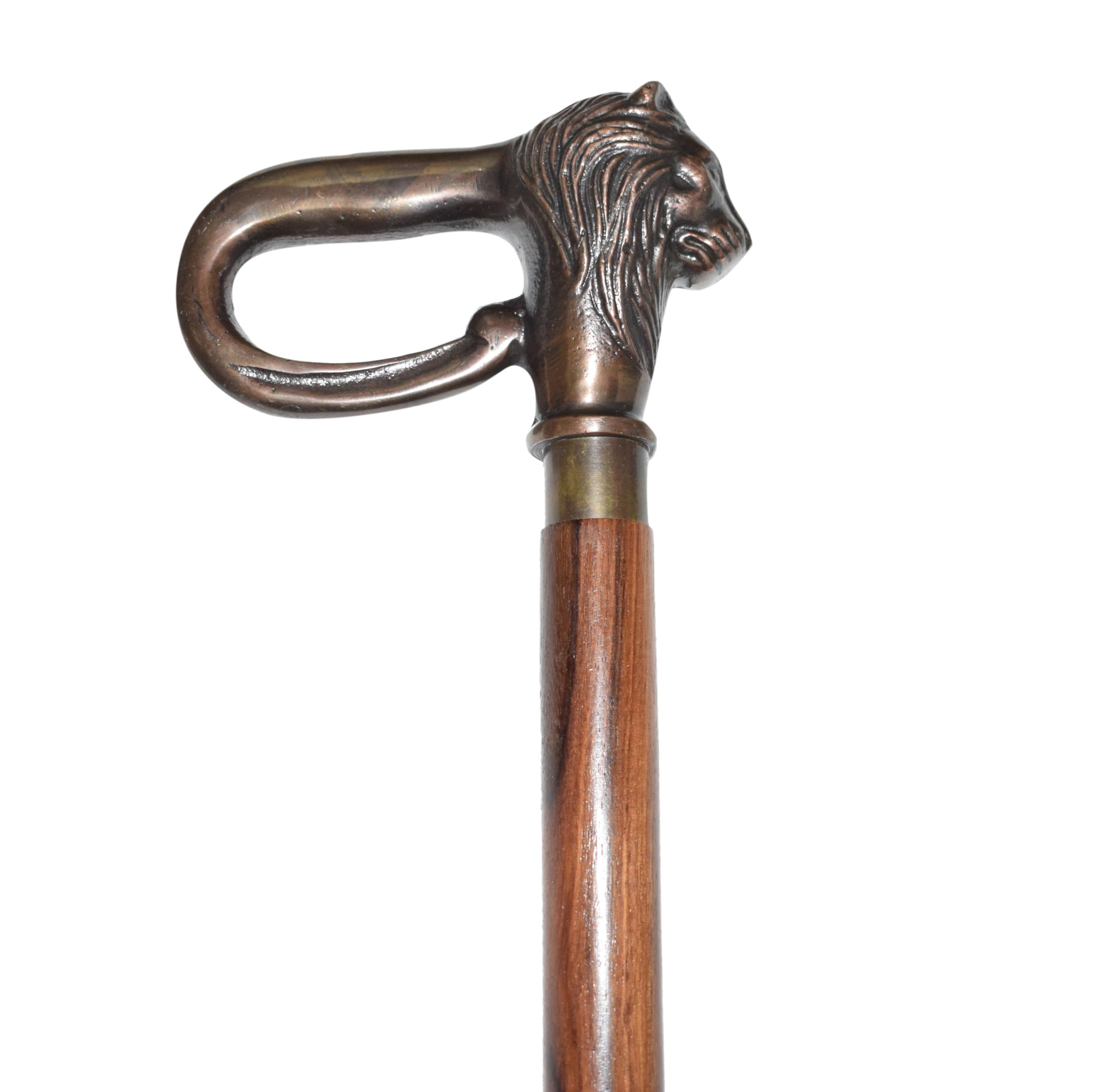 Solid Aluminum Lion Head Handle Wooden Walking Stick Cane Vintage Designer Handmade