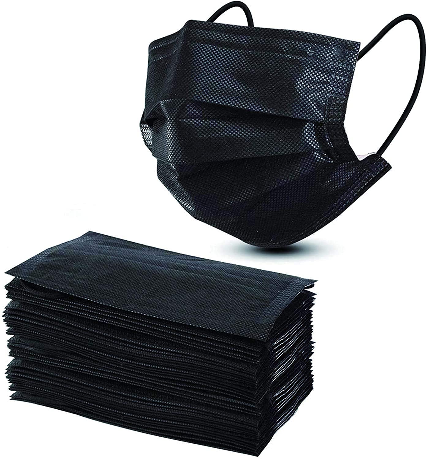 Einzeln verpackte Einweg-Gesichtsmaske, 3-lagig, schwarz, 50 Stück, Nasen- und Mundbedeckung mit 3-lagigem Material, elastischen Ohrschlaufen und bequemem, universalem Design für Erwachsene