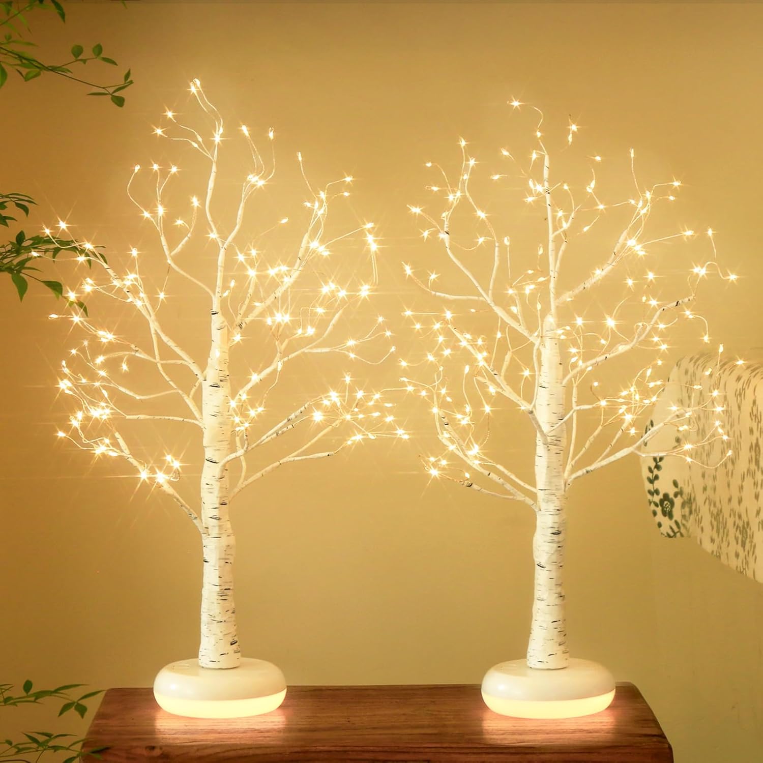 EAMBRITE Birch Tree with LED Lights, Christmas Decorations Indoor Fairy Light Spirit Tree Lamp with Timer&Dimmer, Lighted Twinkling Artificial Trees USB Powered for Centerpiece Table Home Room 2Pack